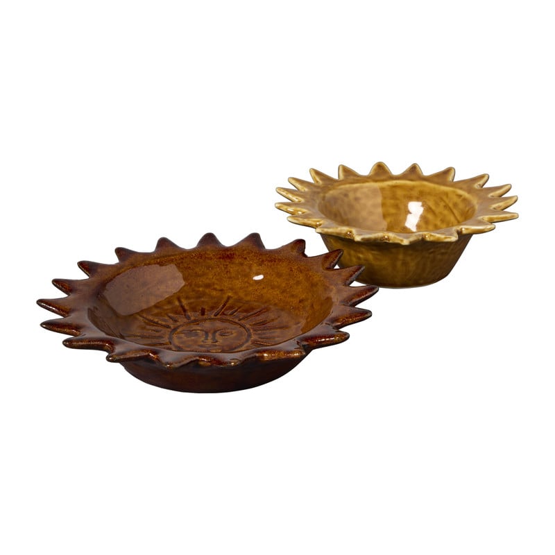 Deco schaaltje zon - bruin/wit - ø15.7x5.1 cm