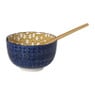 Schaaltje met eetstokjes - geel/blauw - ø15x8.8 cm 