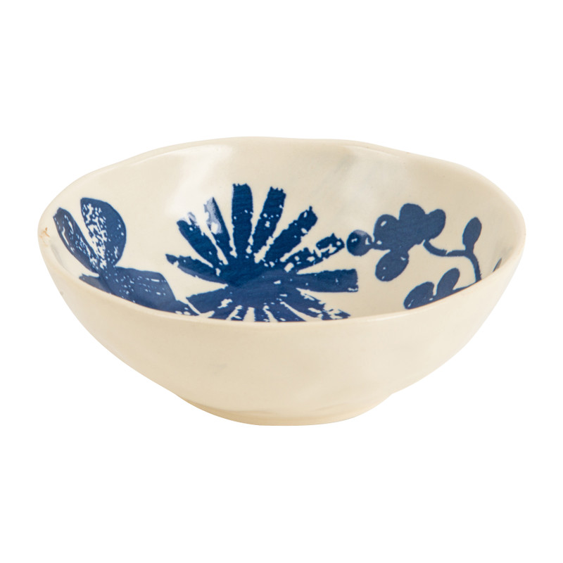 Schaal bloemmotief - wit/blauw - 13.5 cm 