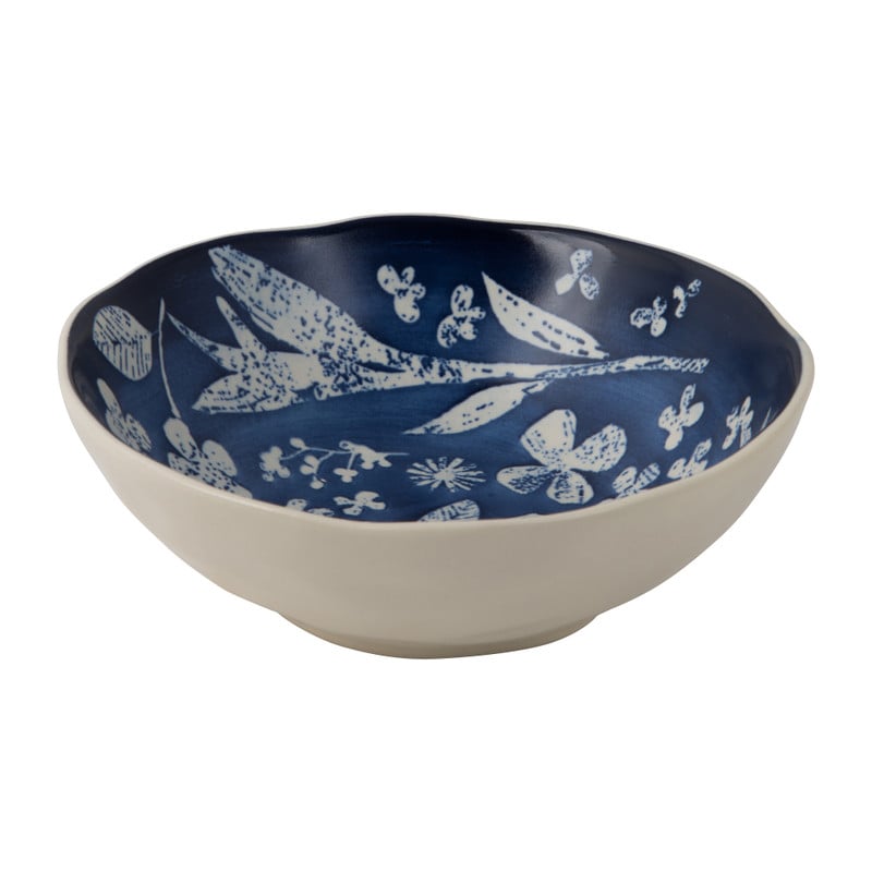 Schaal bloemmotief - blauw - 17.5 cm