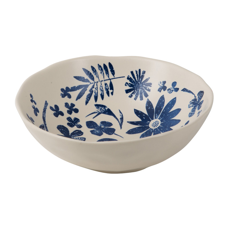 Schaal bloemmotief - blauw - 21.5 cm 