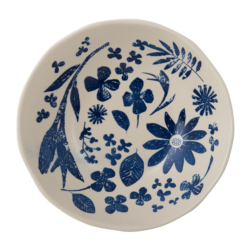 Schaal bloemmotief - blauw - 21.5 cm 