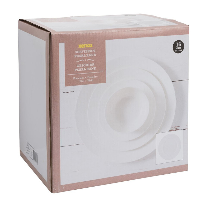Serviesset Pearl rand - 16-delig - wit 