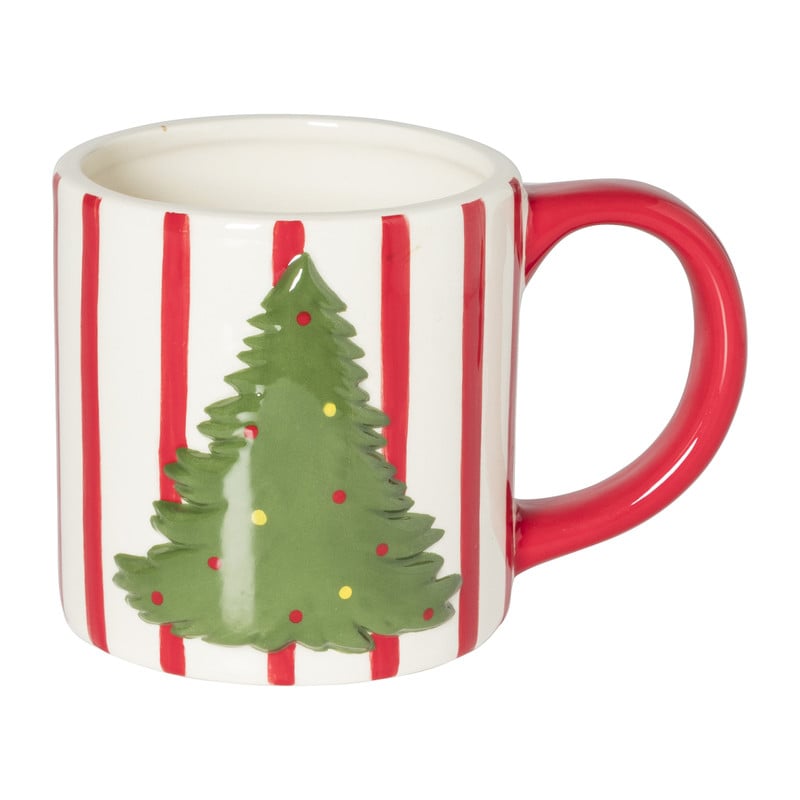 Mok kerstboom streep - wit/groen/rood 