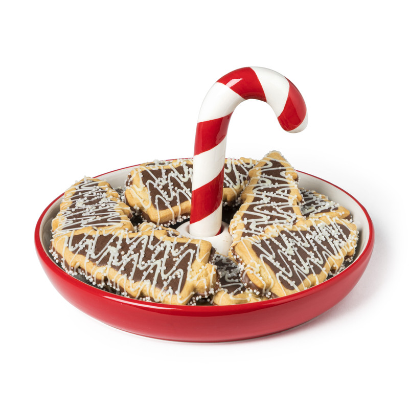 Serveerschaal candy cane - wit/rood - ø20x13 cm