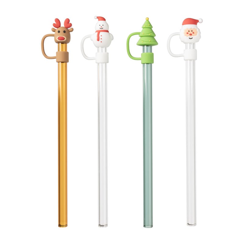 Rietjes kerst glas - set van 4 - ø1x20 cm