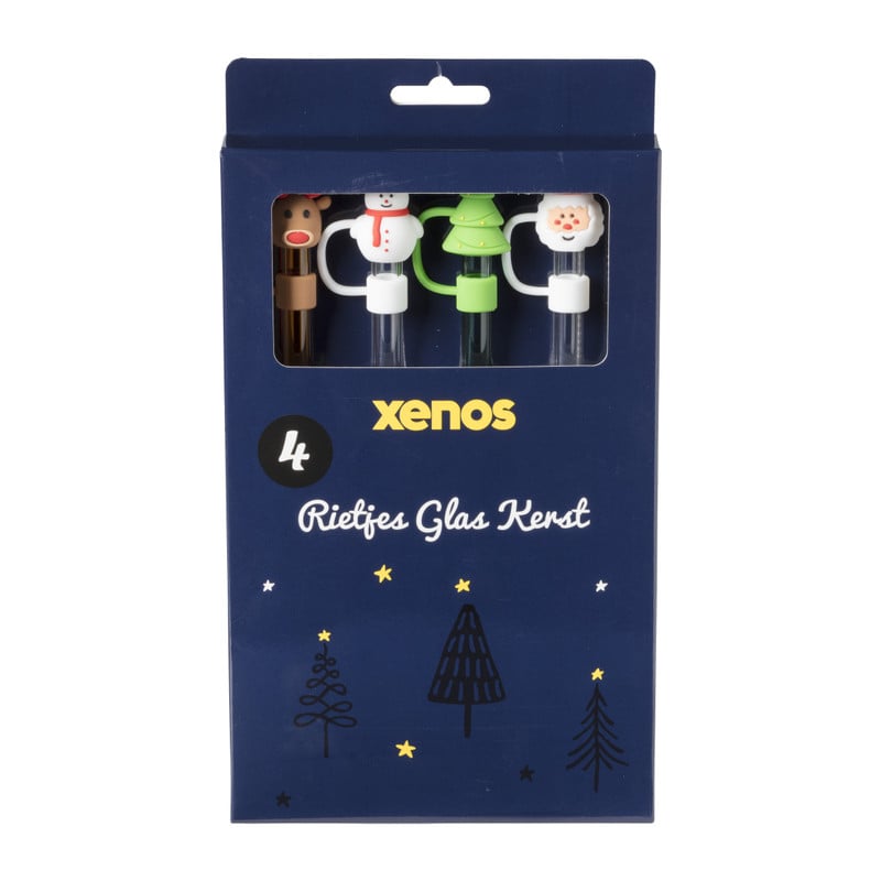 Rietjes kerst glas - set van 4 - ø1x20 cm