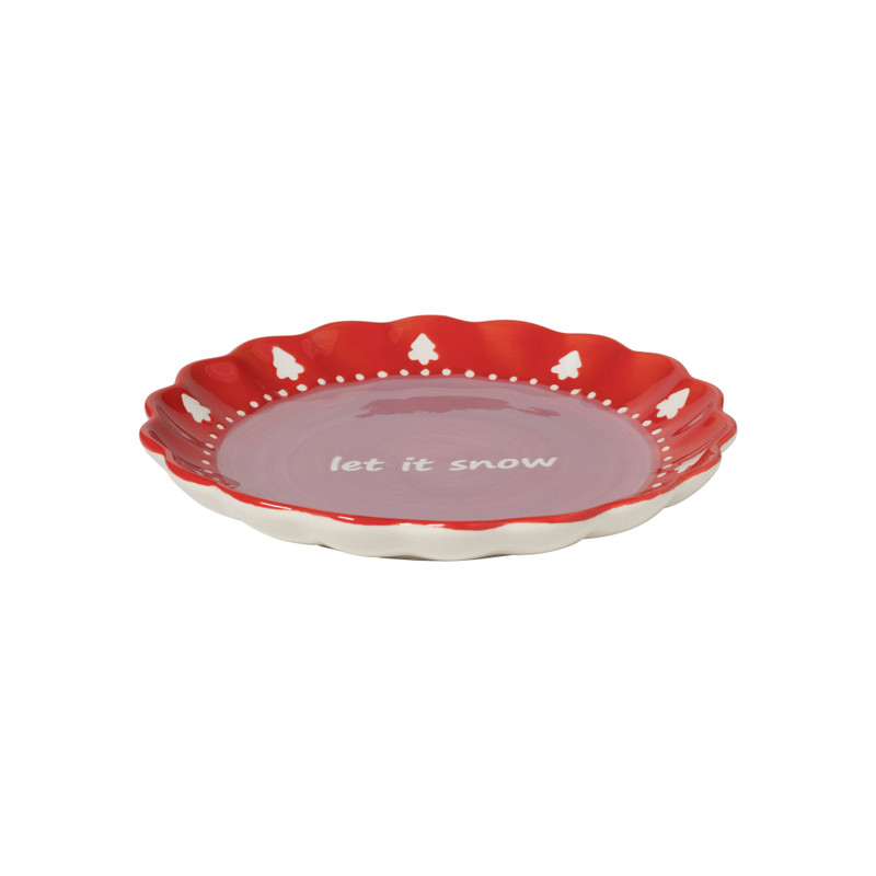 Gebaksbordje Let it Snow - rood/paars - ø18x2 cm