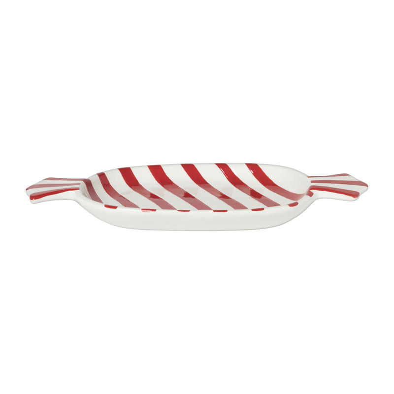 Schaal candy cane - wit/rood - 2.8x28x15 cm
