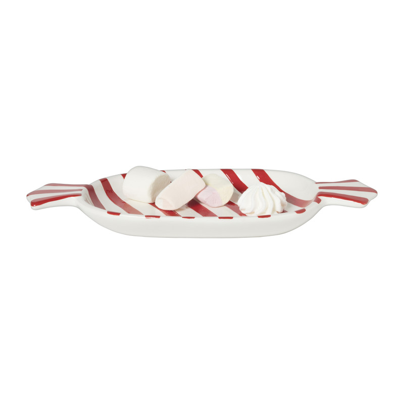Schaal candy cane - wit/rood - 2.8x28x15 cm