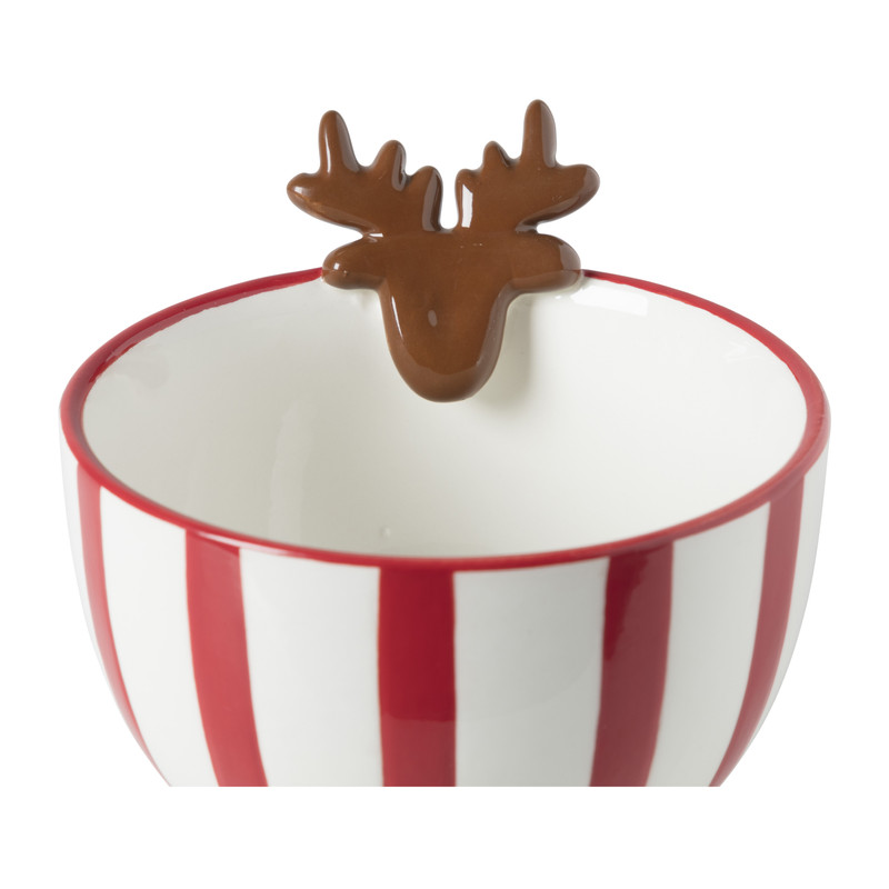 Kom candy cane met rendier - wit/rood - ø12x8 cm