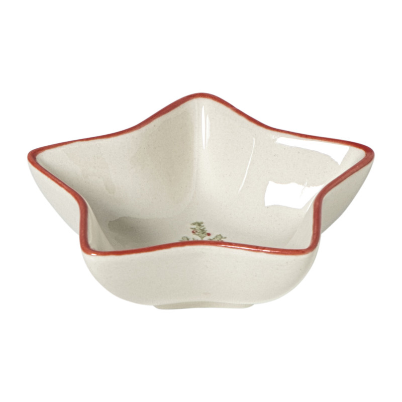 Schaaltje kerstboom - wit/rood - ø8.5x3 cm