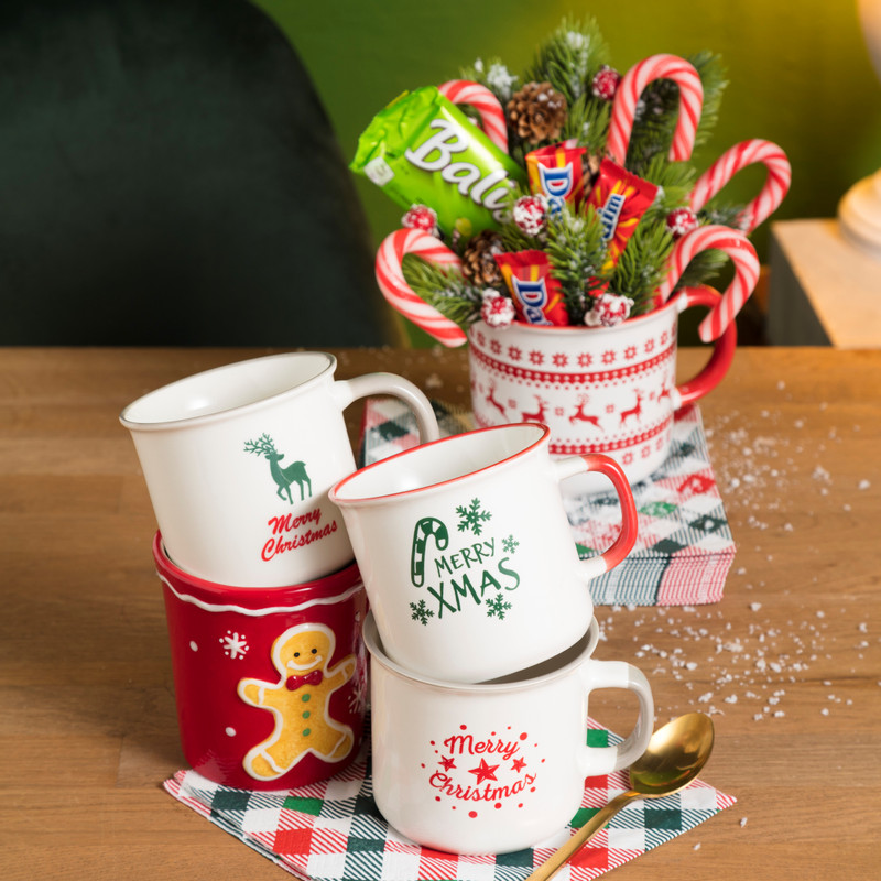 Mok kerst - rood/ wit - 280 ml