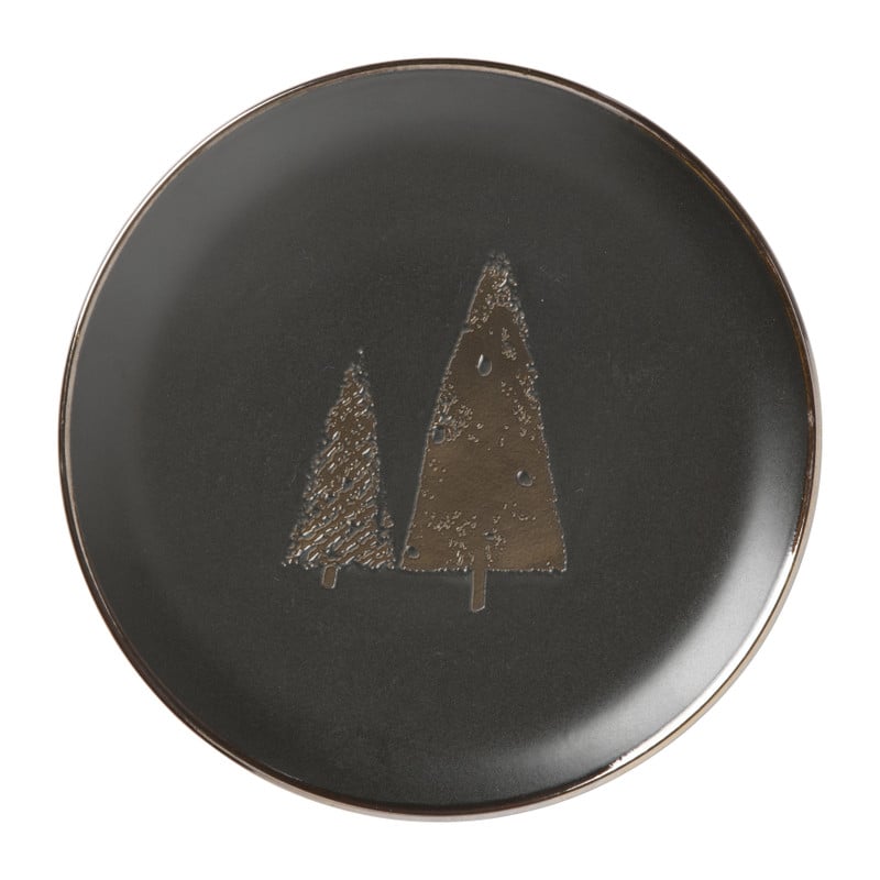 Ontbijtbord gouden kerstboom - zwart - ⌀20 cm