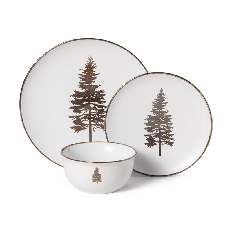 Schaaltje met gouden kerstboom - wit - ø13.5x6.5 cm 
