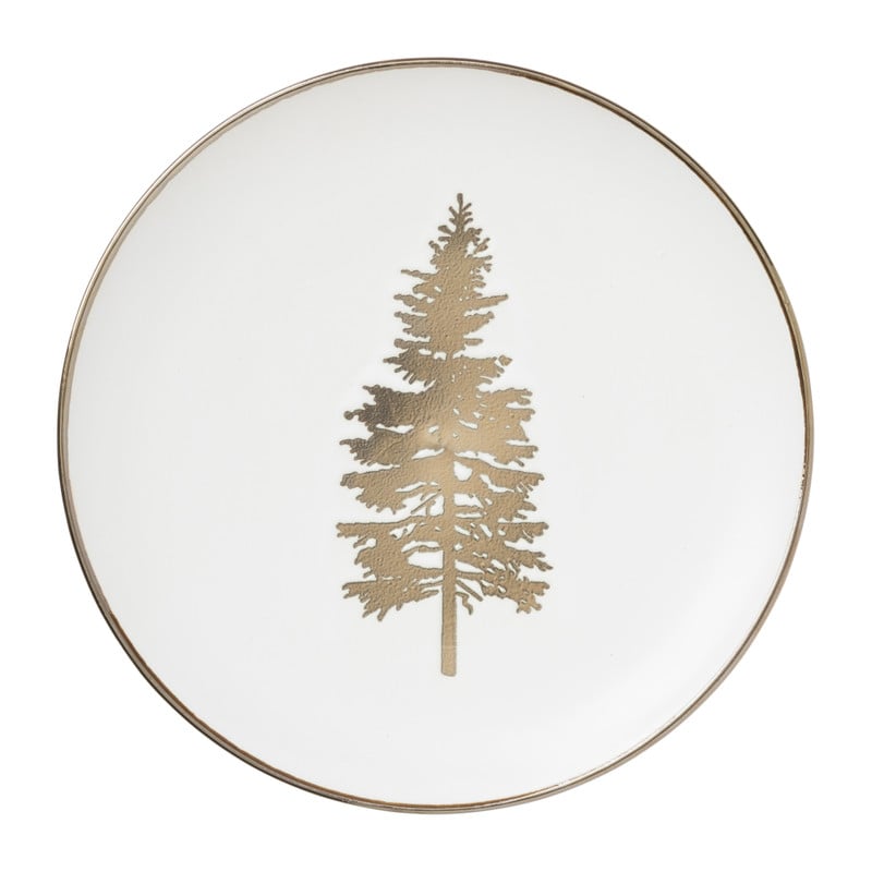 Ontbijtbord met gouden kerstboom - wit - ø20.5 cm 