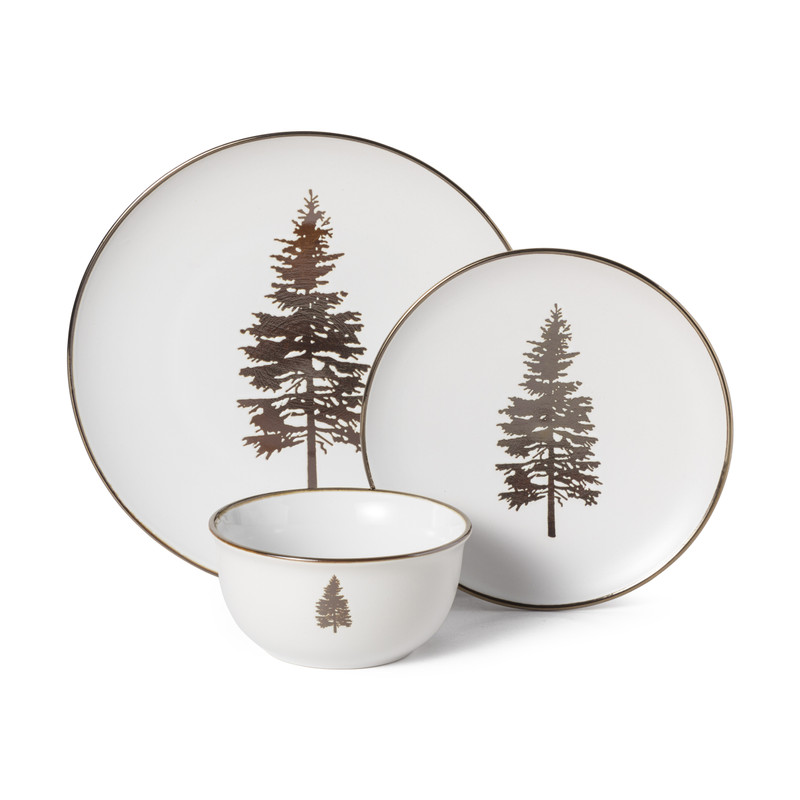Dinerbord met gouden kerstboom - wit - ø26 cm 