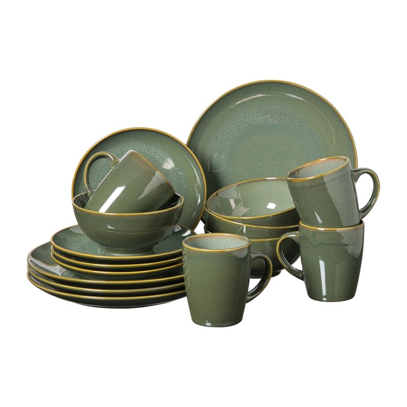 Serviesset reactive glaze - groen - 16-delig