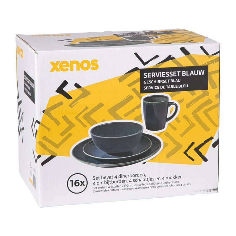 Serviesset reactive glaze - blauw - 16-delig