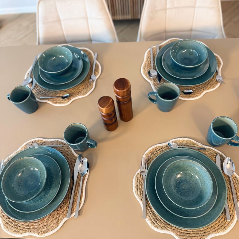 Serviesset reactive glaze - blauw - 16-delig