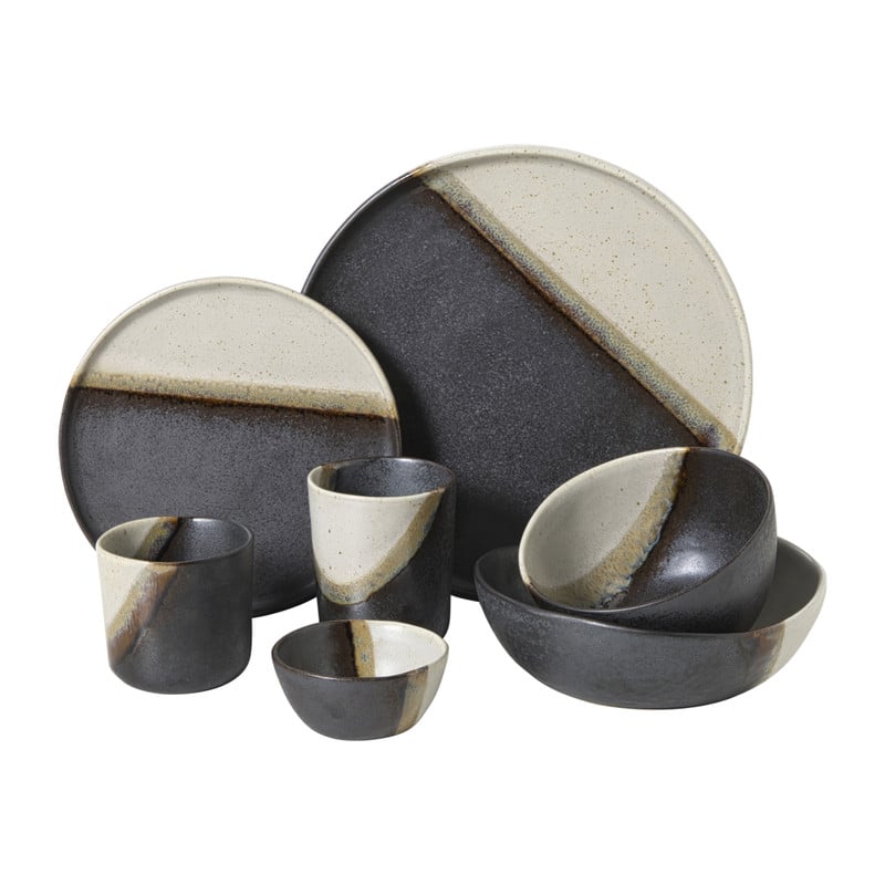 Diep bord cortado - beige/zwart - ø18x5.8 cm