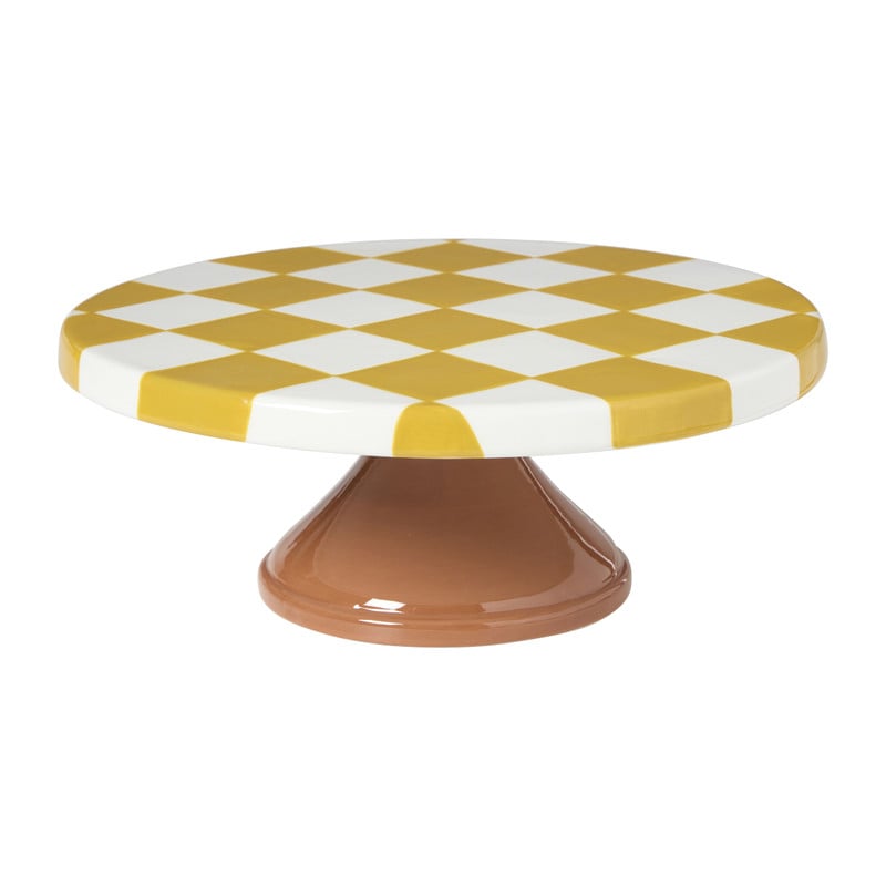 Taartplateau ruit - geel/bruin - ø24.3x9.4 cm