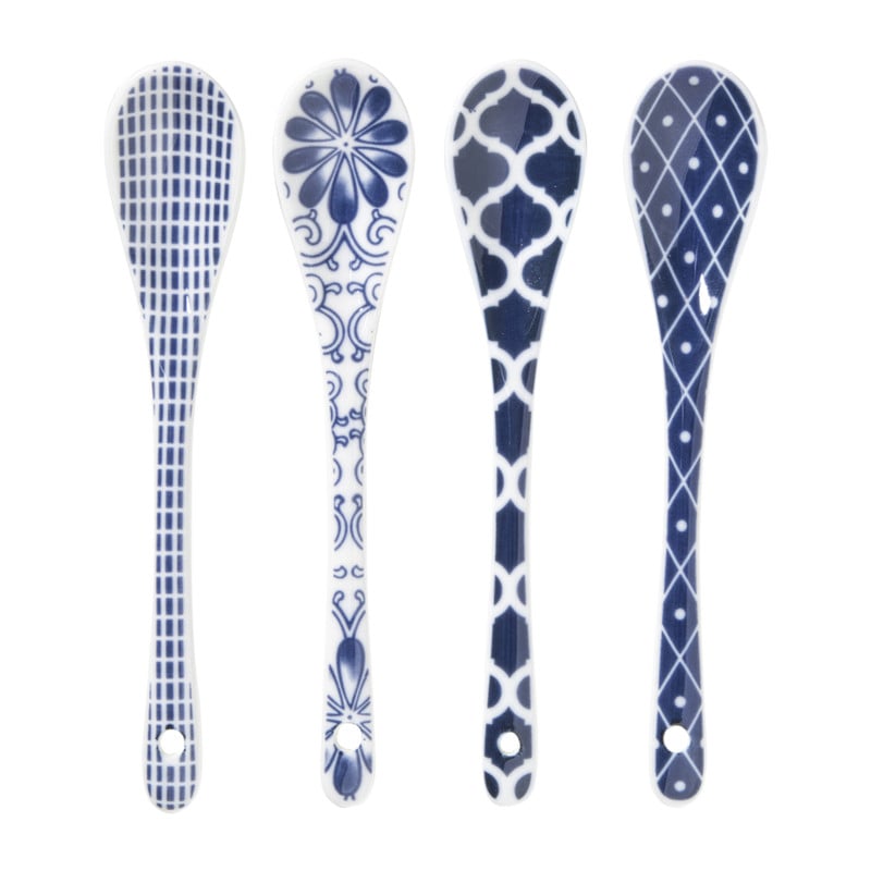 Lepels Mico - blauw/wit - set van 4