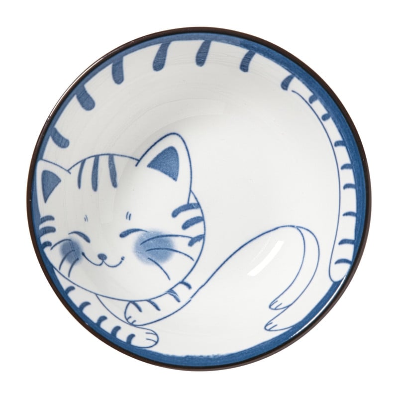 Schaaltje Mico kat groot - blauw/wit - ø10.8x3.7 cm