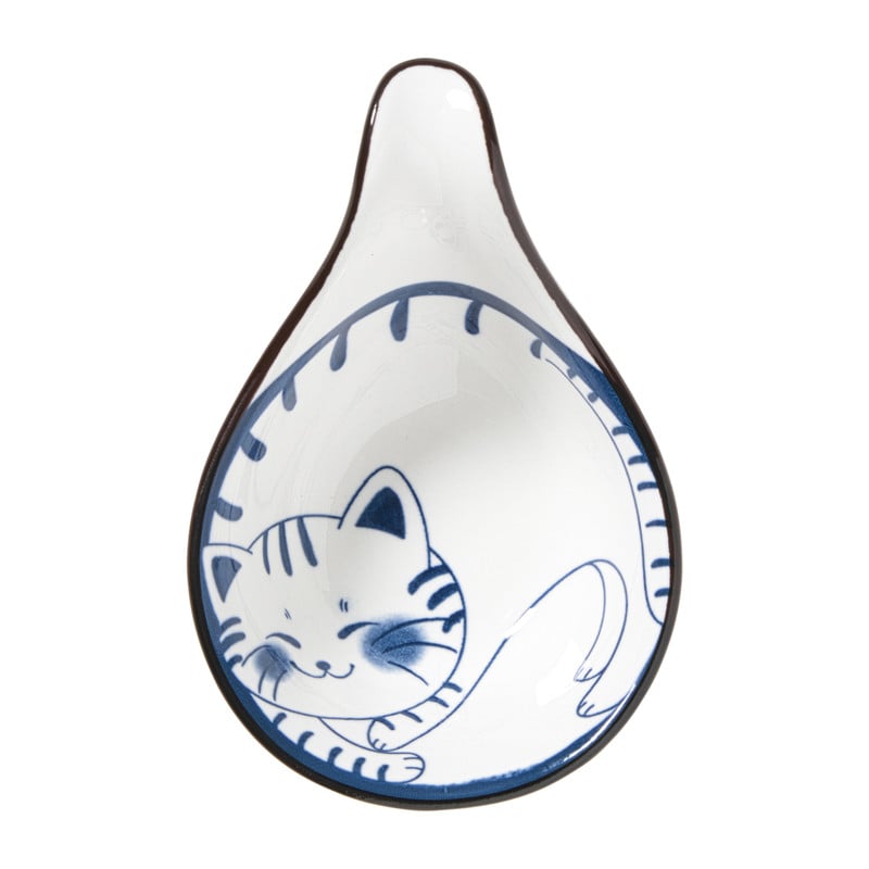 Schaaltje Mico met handvat kat - blauw/wit - 3x8x12.5 cm
