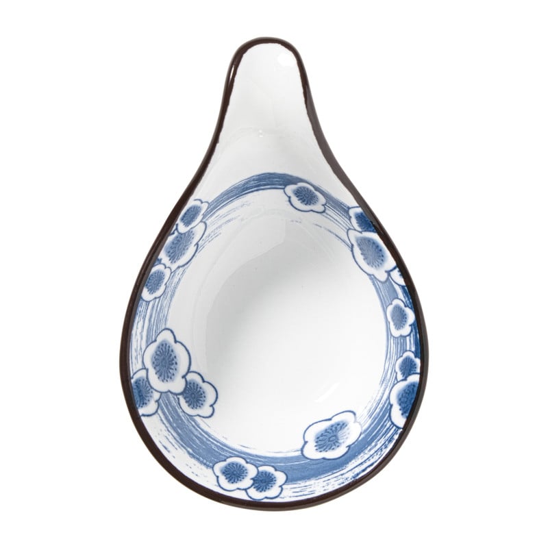 Schaaltje Mico met handvat bloemen - blauw/wit - 3x8x12.5 cm