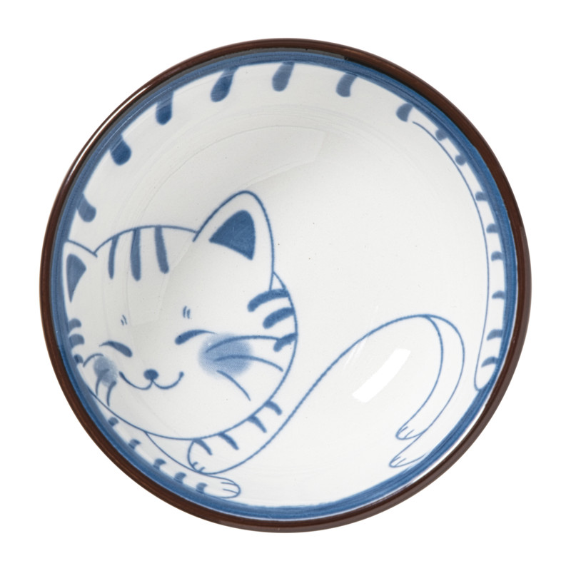 Schaaltje Mico kat klein - blauw/wit - ø8x3 cm