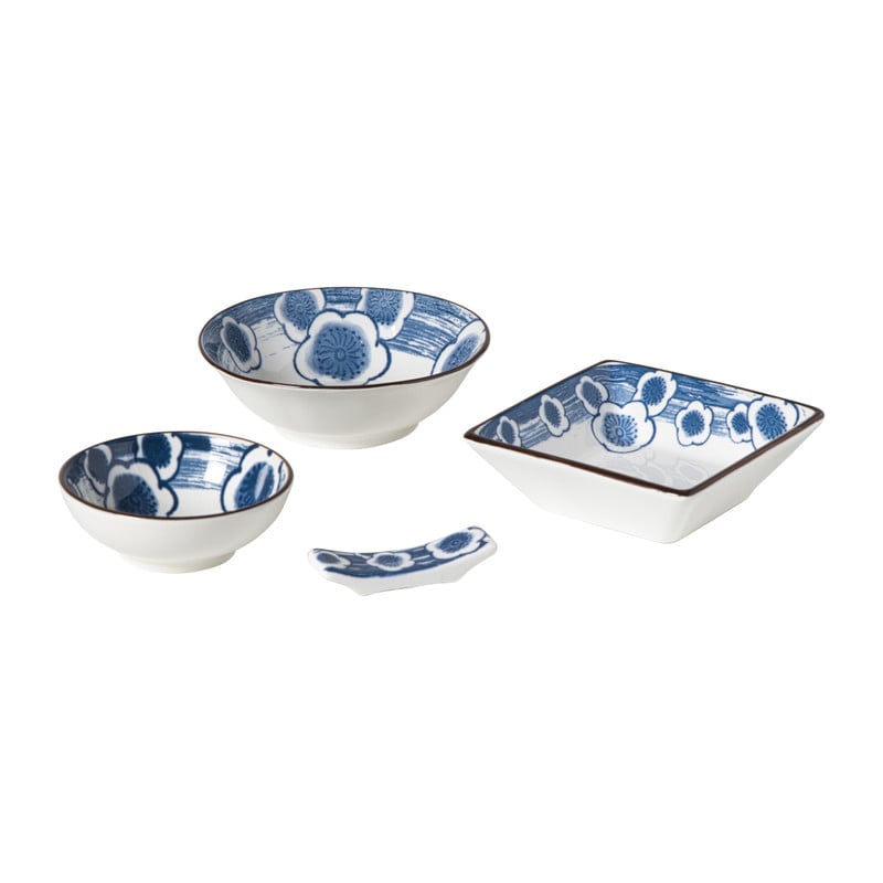 Schaaltje Mico bloemen klein - blauw/wit - ø8x3 cm