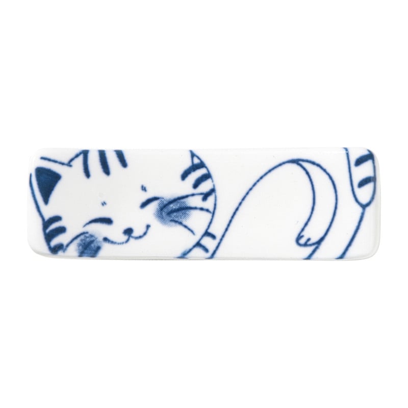 Eetstokjeshouder Mico kat - blauw/wit - 1.5x6x1.2 cm