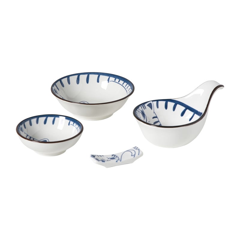 Schaaltje Mico kat klein - blauw/wit - 3x9.2x9.2 cm