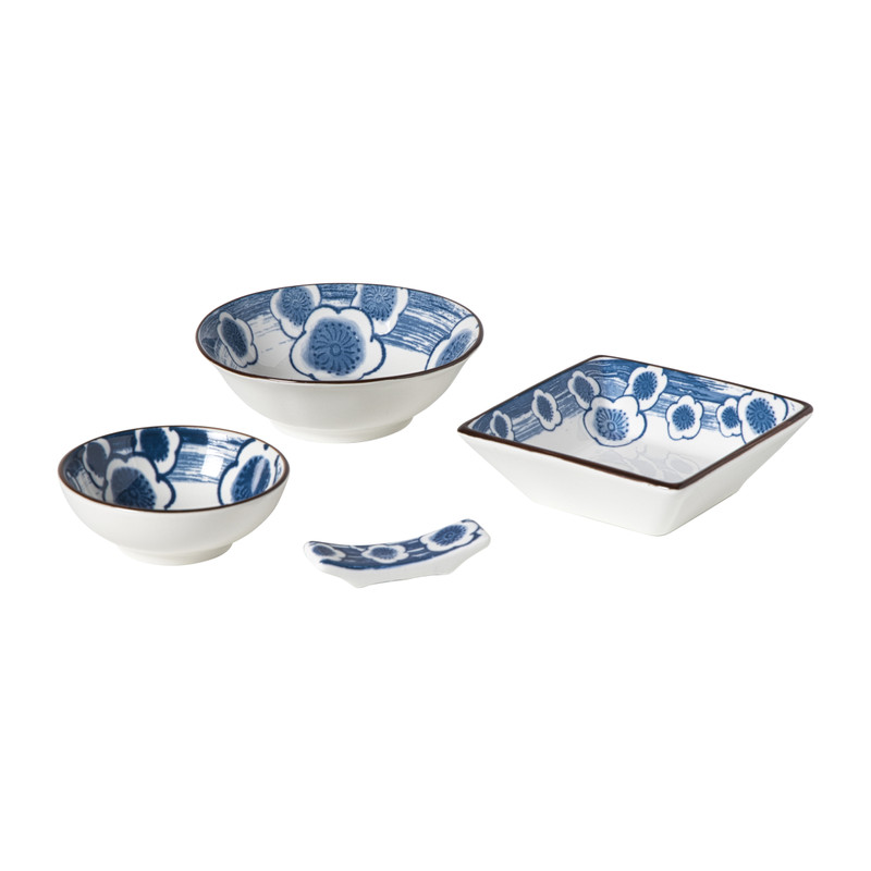Schaaltje Mico bloemen klein - blauw/wit - 3x9.2x9.2 cm