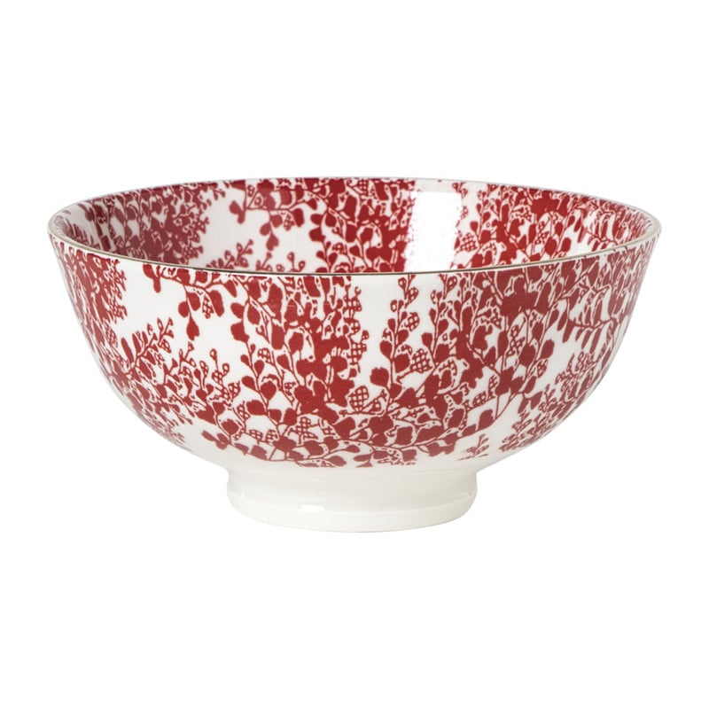 Schaaltje Mirna blaadjes klein - rood/wit - ø12x5.8 cm