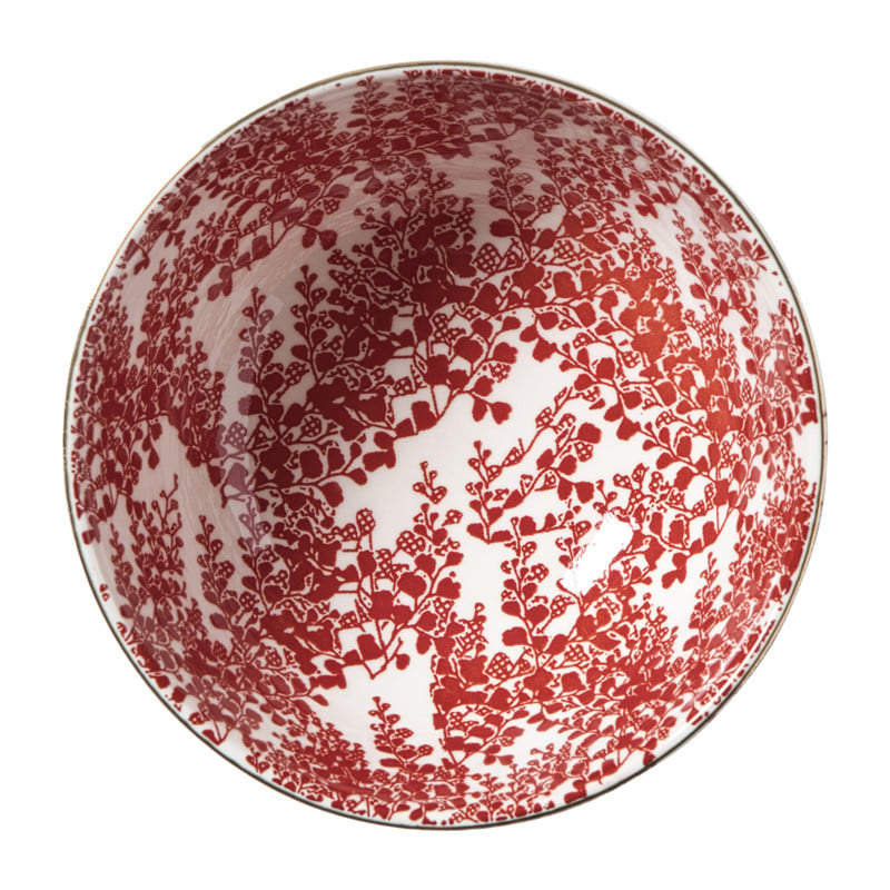 Schaaltje Mirna blaadjes klein - rood/wit - ø12x5.8 cm