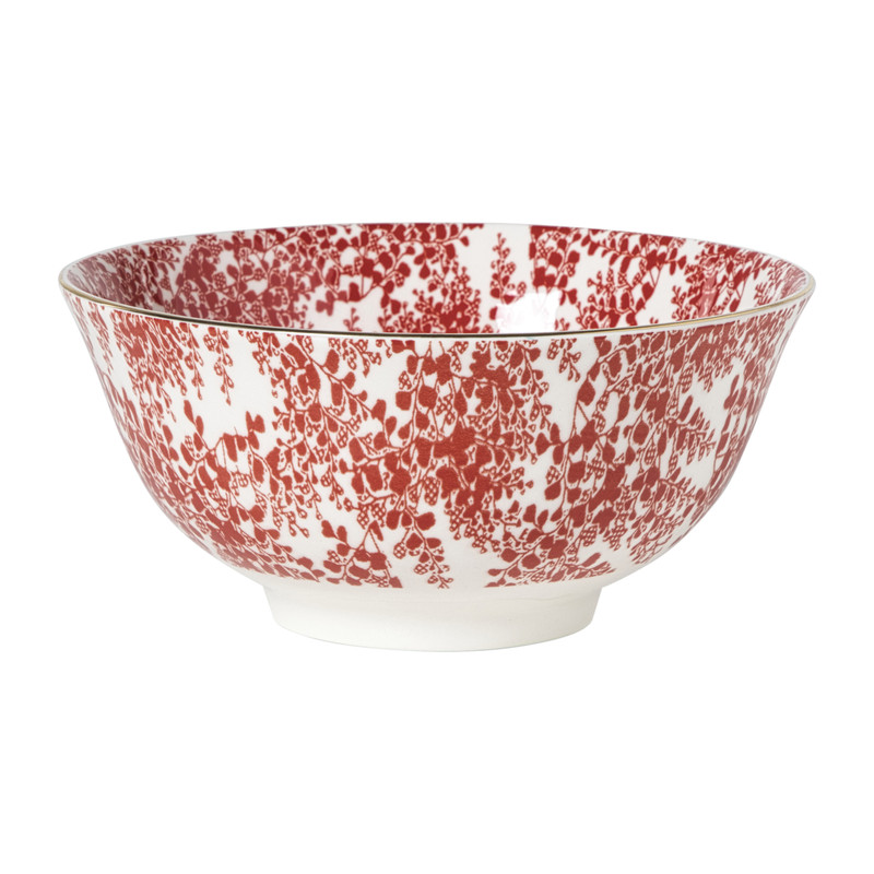 Schaaltje Mirna blaadjes groot - rood/wit - ø15.5x7 cm
