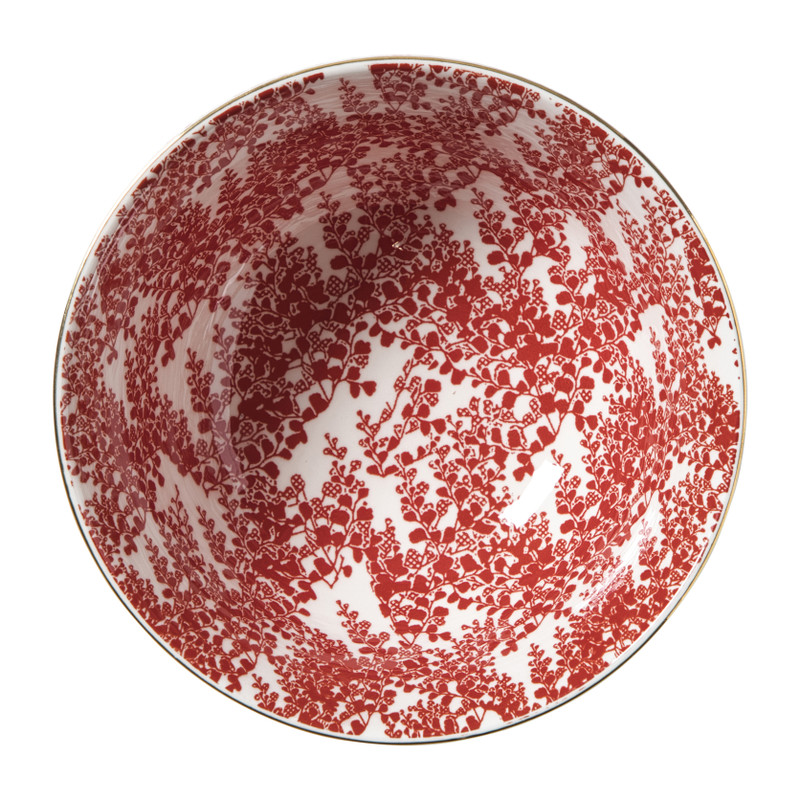 Schaaltje Mirna blaadjes groot - rood/wit - ø15.5x7 cm