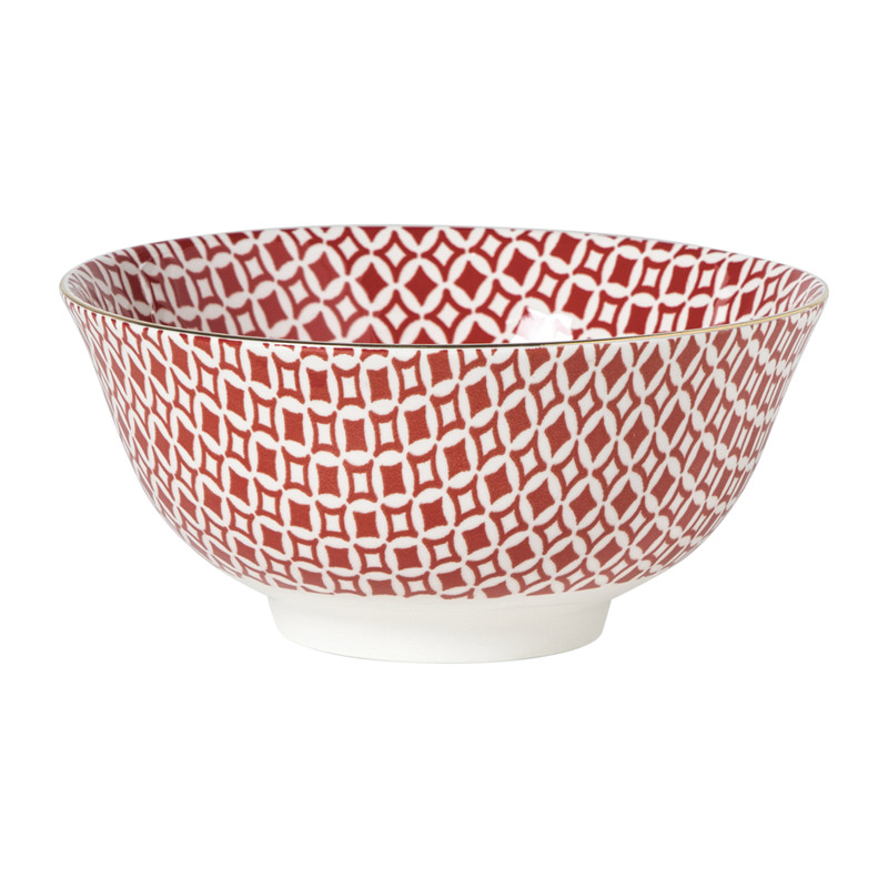Schaaltje Mirna ruit groot - rood/wit - ø15.5x7 cm