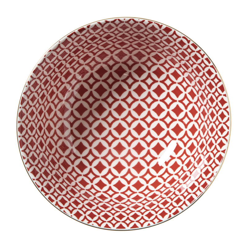 Schaaltje Mirna ruit groot - rood/wit - ø15.5x7 cm