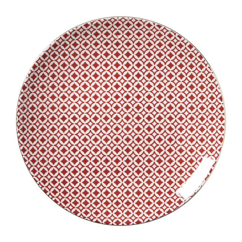 Ontbijtbord Mirna ruit - rood/wit - ø22x2 cm