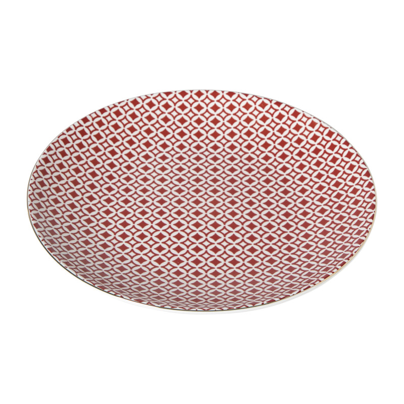 Ontbijtbord Mirna ruit - rood/wit - ø22x2 cm