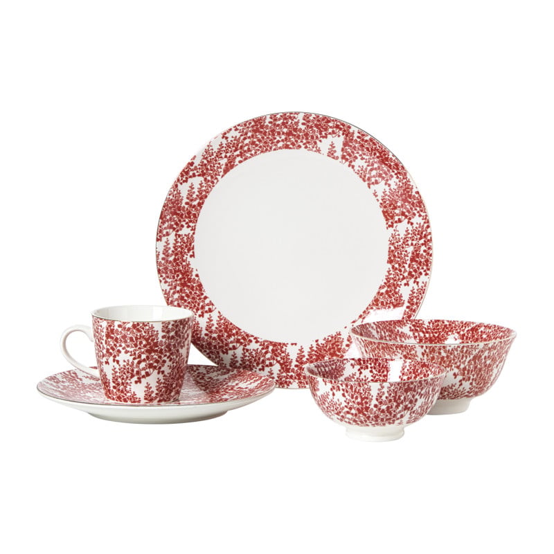 Dinerbord Mirna blaadjes - rood/wit - ø26.8x2.2 cm