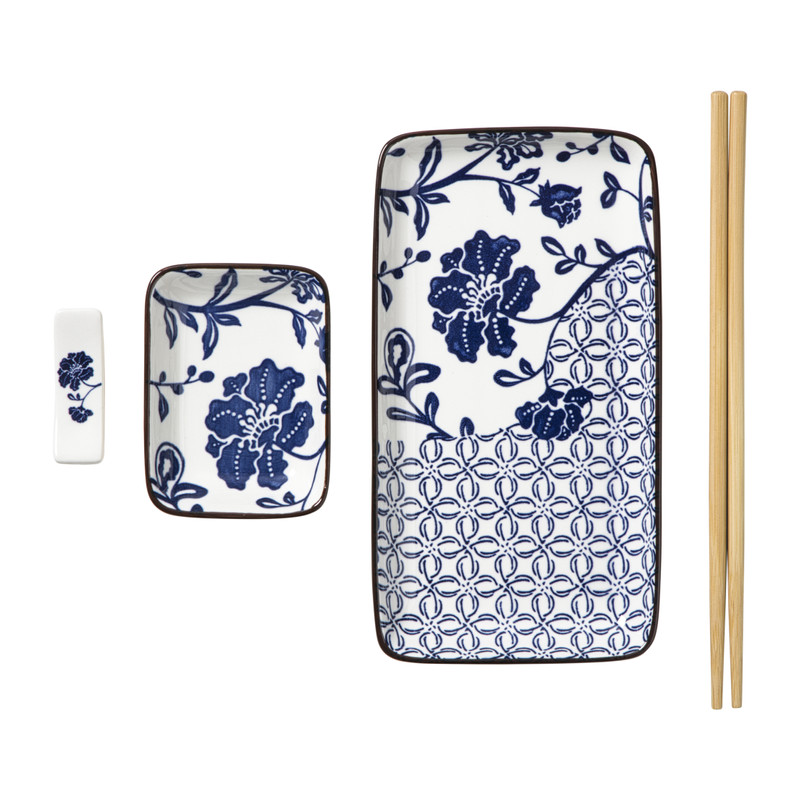 Sushi set - blauw/wit - 4-delig