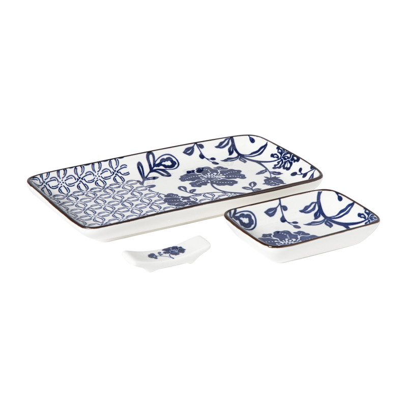 Sushi set - blauw/wit - 4-delig