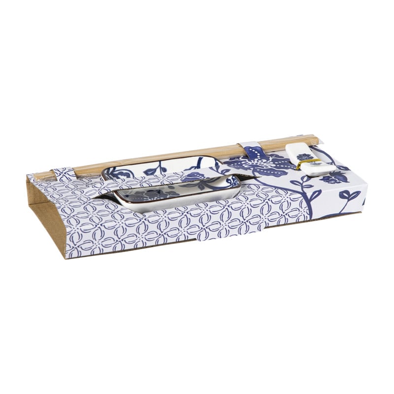 Sushi set - blauw/wit - 4-delig