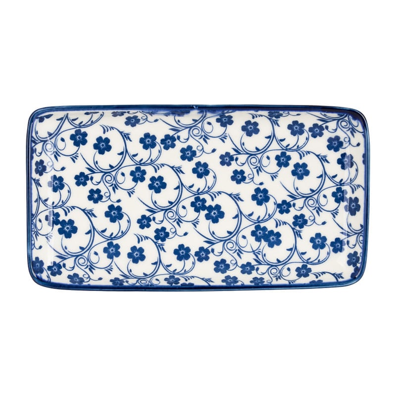 Bord blue print - flowers - 20x11 cm 