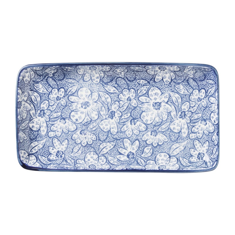 Bord blue print - botanic - 20x11 cm 