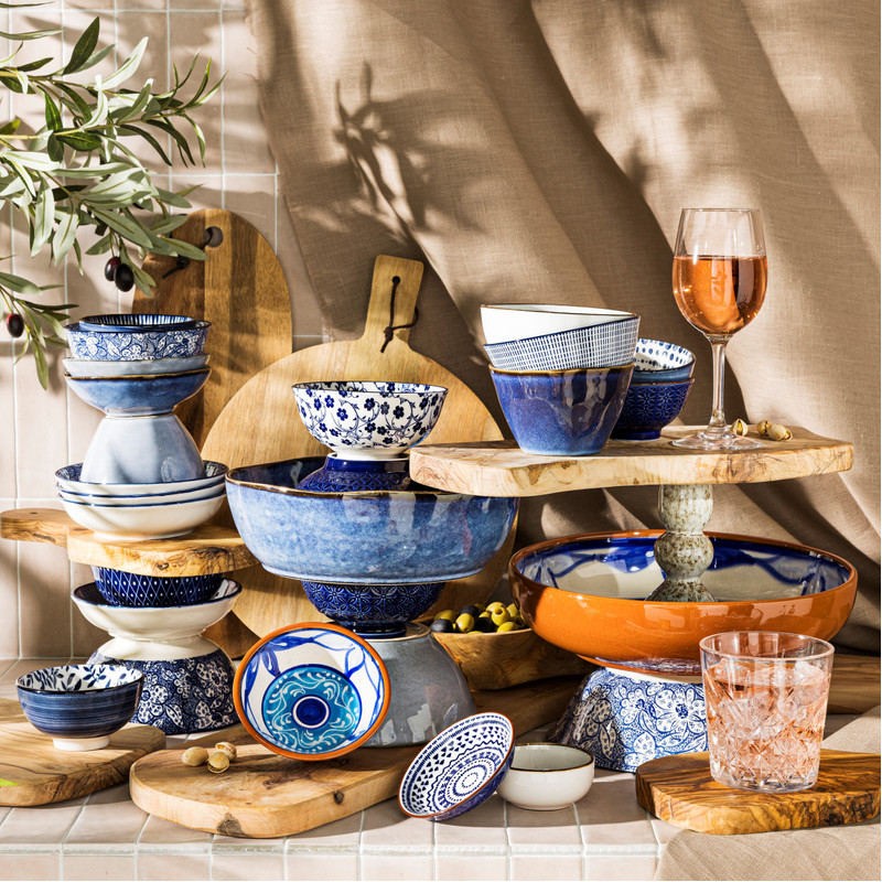 Schaal blue print - stripes - ⌀21 cm